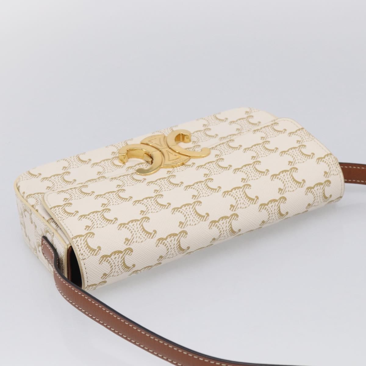 Celine Triomphe East-West Triomphe Coated Canvas White Leather Shoulder Bag Bag (Pre-Owned)