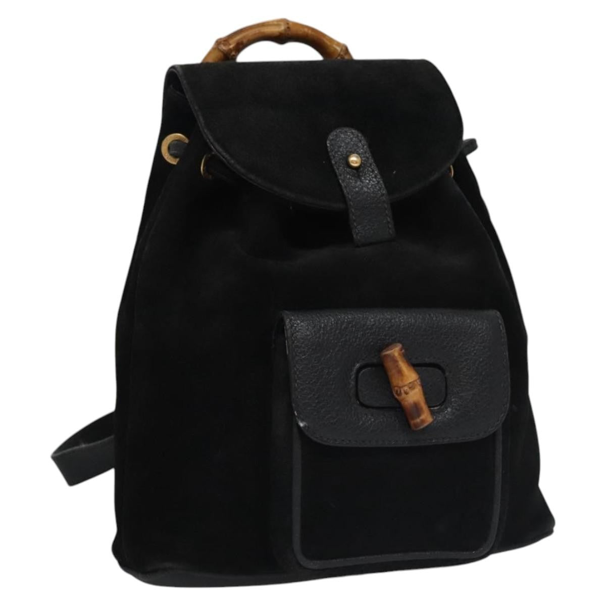 Gucci Gucci Bamboo Daim Black Suede Backpack Bag (Pre-Owned)