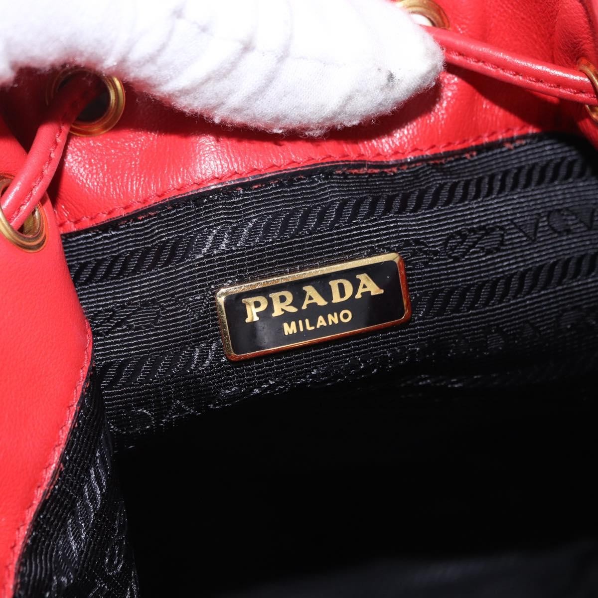 Prada Drawstring Pocket Bucket Soft Calf Red Leather Shoulder Bag Bag (Pre-Owned)