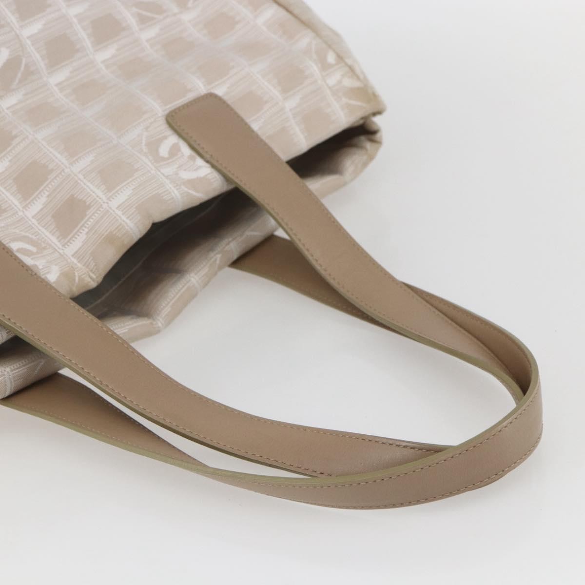 Chanel Travel Line Tote Nylon Beige Nylon Handbag (Pre-Owned)