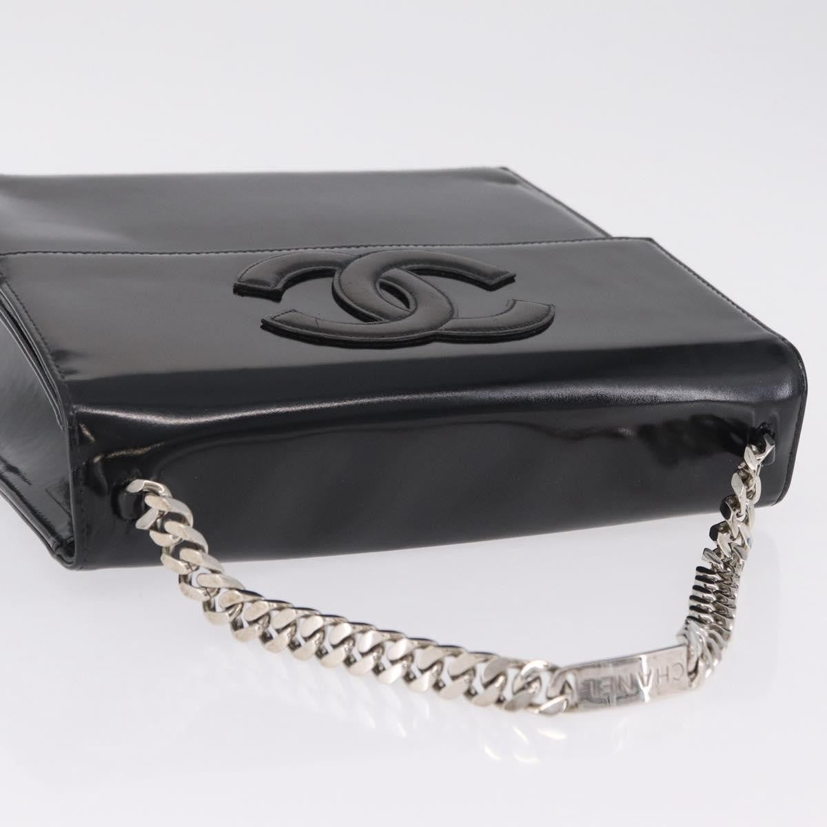 Chanel Vintage Cc Box Flap Leather Black Patent_Leather Handbag (Pre-Owned)