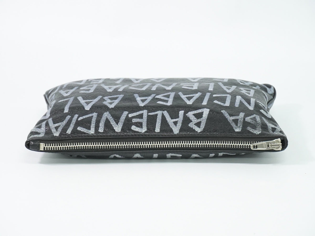 Balenciaga Graffiti Leather Black Leather Clutche & Pouche Bag (Pre-Owned)