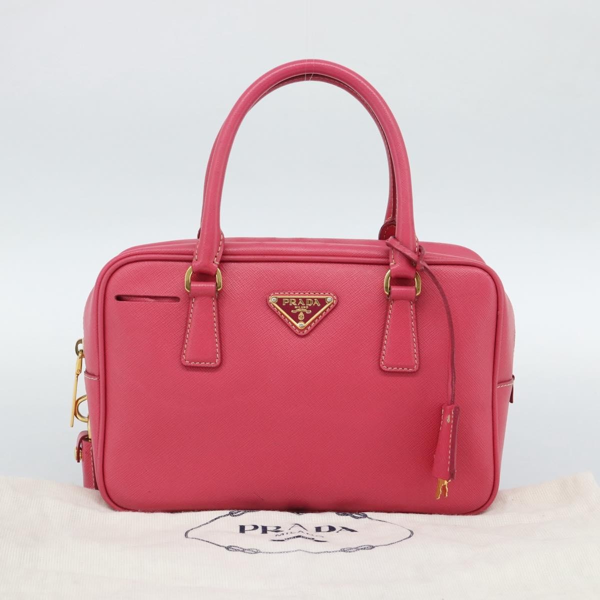 Prada Bauletto Saffiano Leather Pink Leather Handbag (Pre-Owned)