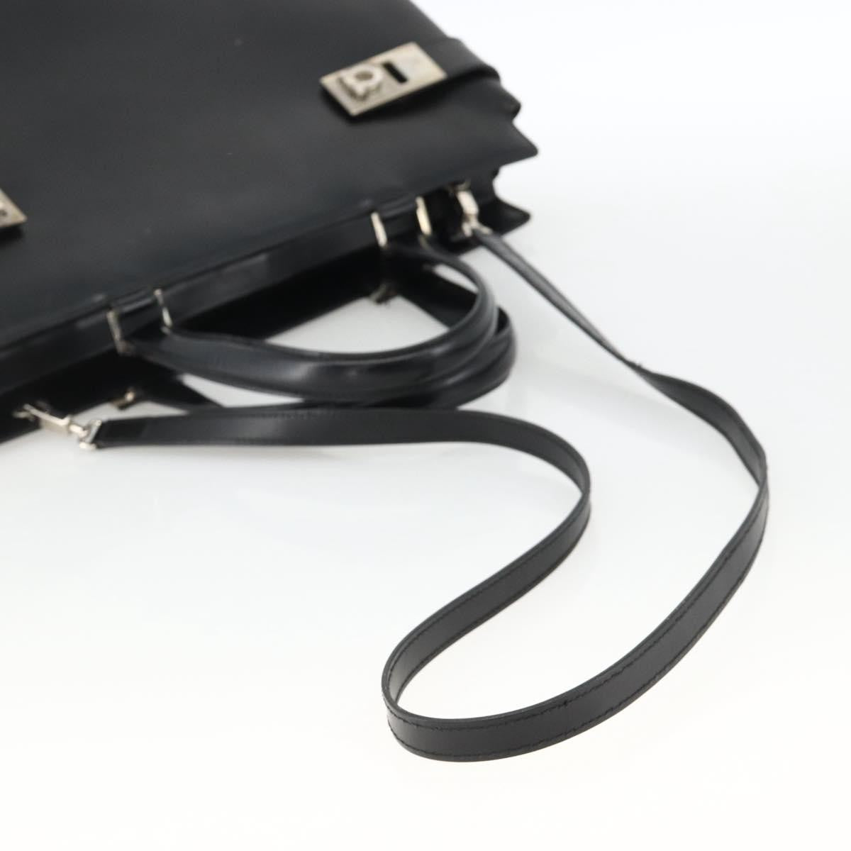 Salvatore Ferragamo Double Gancini Side Buckle Tote Leather Black Leather Handbag (Pre-Owned)