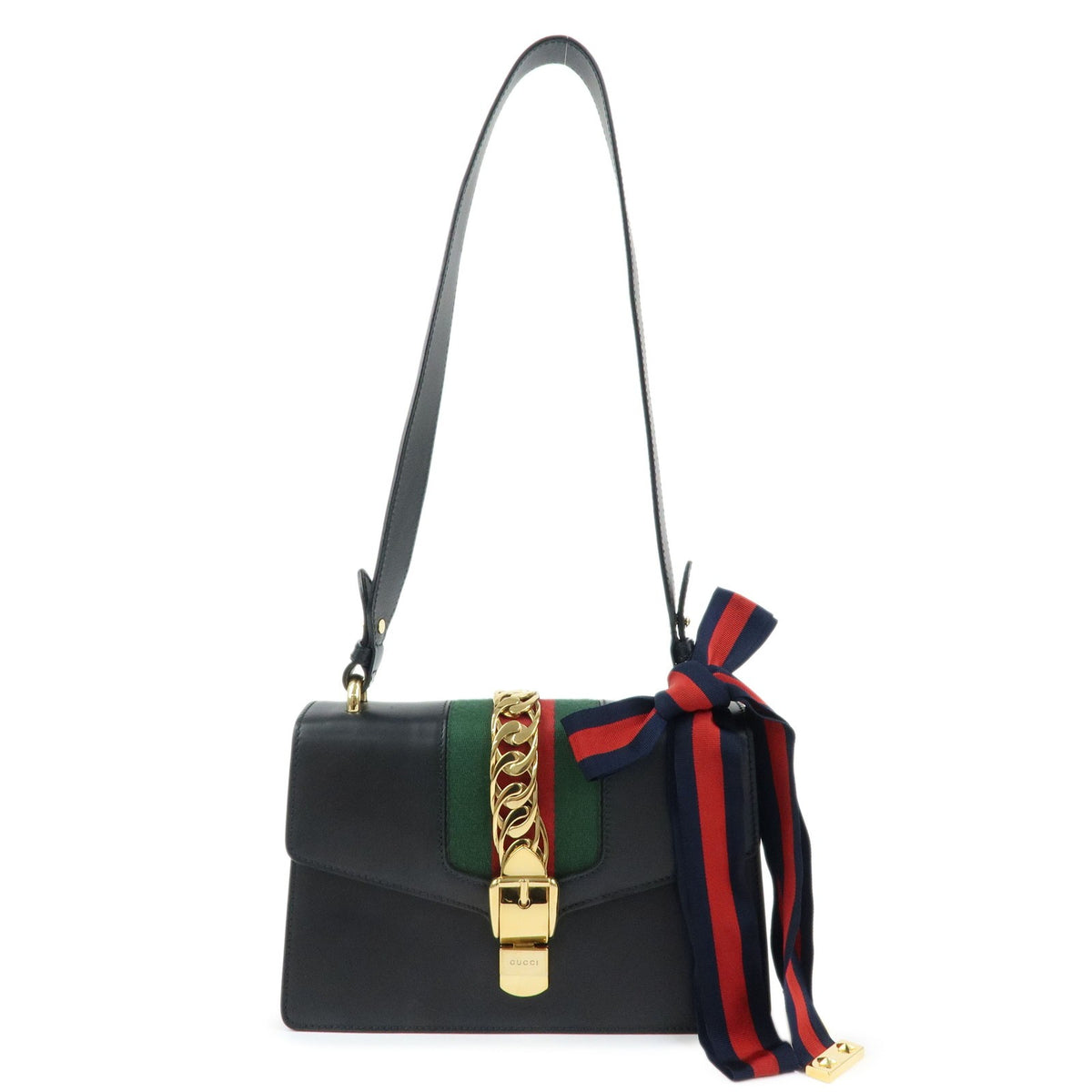 Gucci Sylvie Leather Black Leather Shoulder Bag Bag (Pre-Owned)