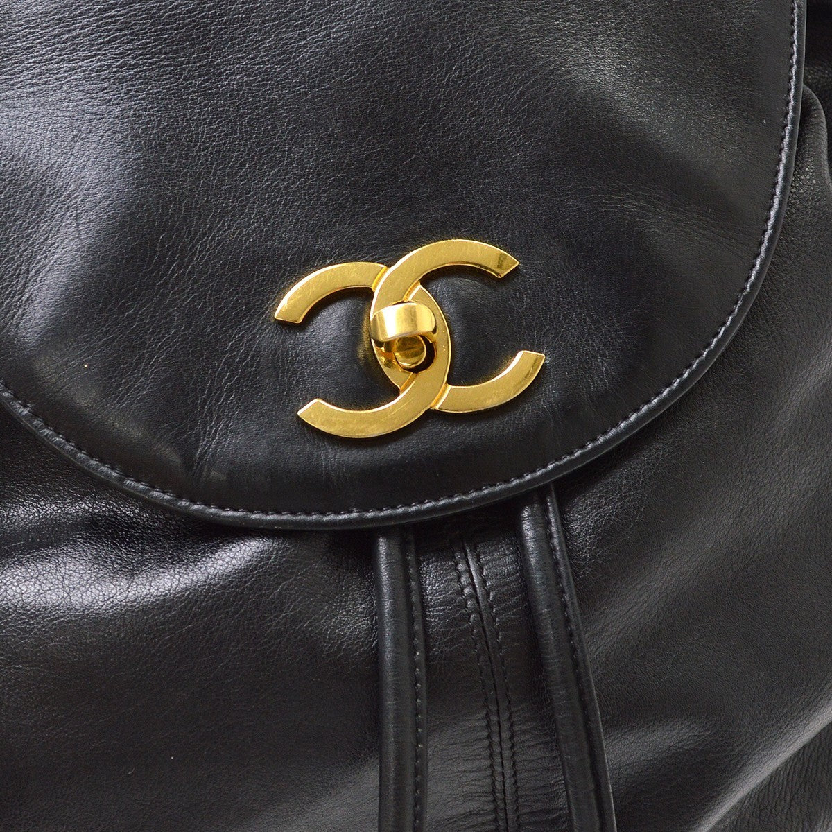 Chanel Cc Backpack Lambskin Black Leather Backpack Bag (Pre-Owned)
