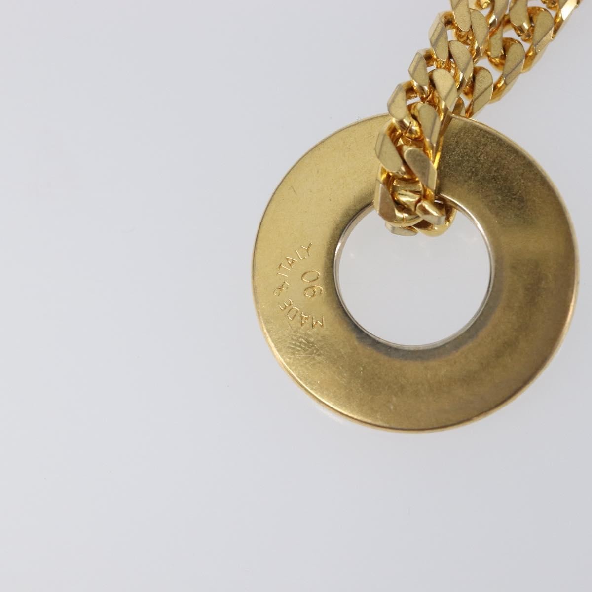 Celine Vintage Logo Circle Pendant Metal Gold Metal Necklace Jewelry (Pre-Owned)