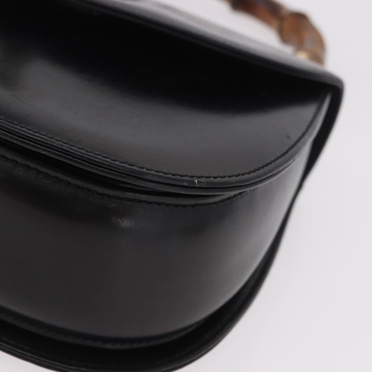 Gucci Vintage Convertible Bamboo Top Handle Leather Black Leather Handbag (Pre-Owned)