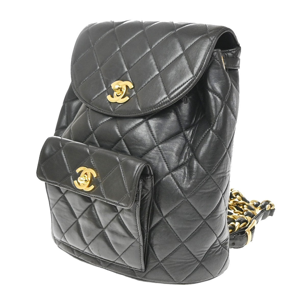 Chanel Duma Drawstring Quilted Leather Black Leather Backpack Bag (Pre-Owned)