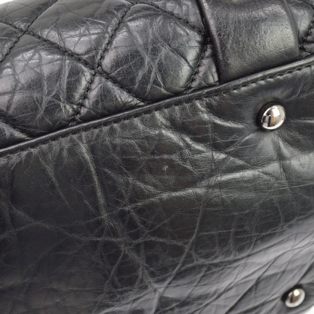 Chanel Lady Braid Bowler Quilted Distressed Calfskin Black Leather Handbag (Pre-Owned)