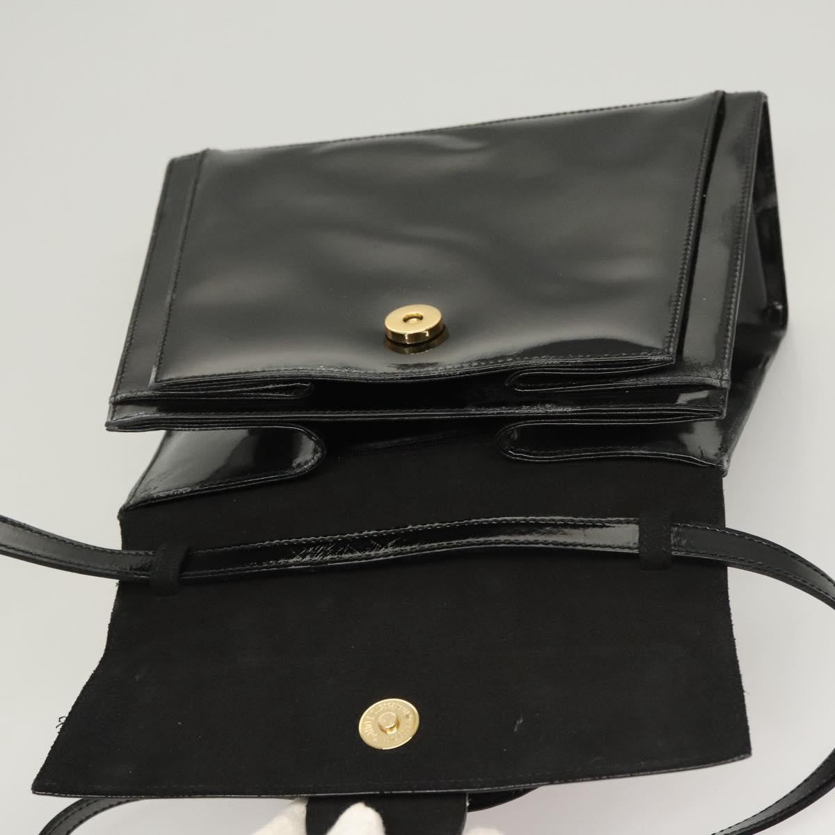 Salvatore Ferragamo Vintage Patent Leather Black Patent_Leather Handbag (Pre-Owned)