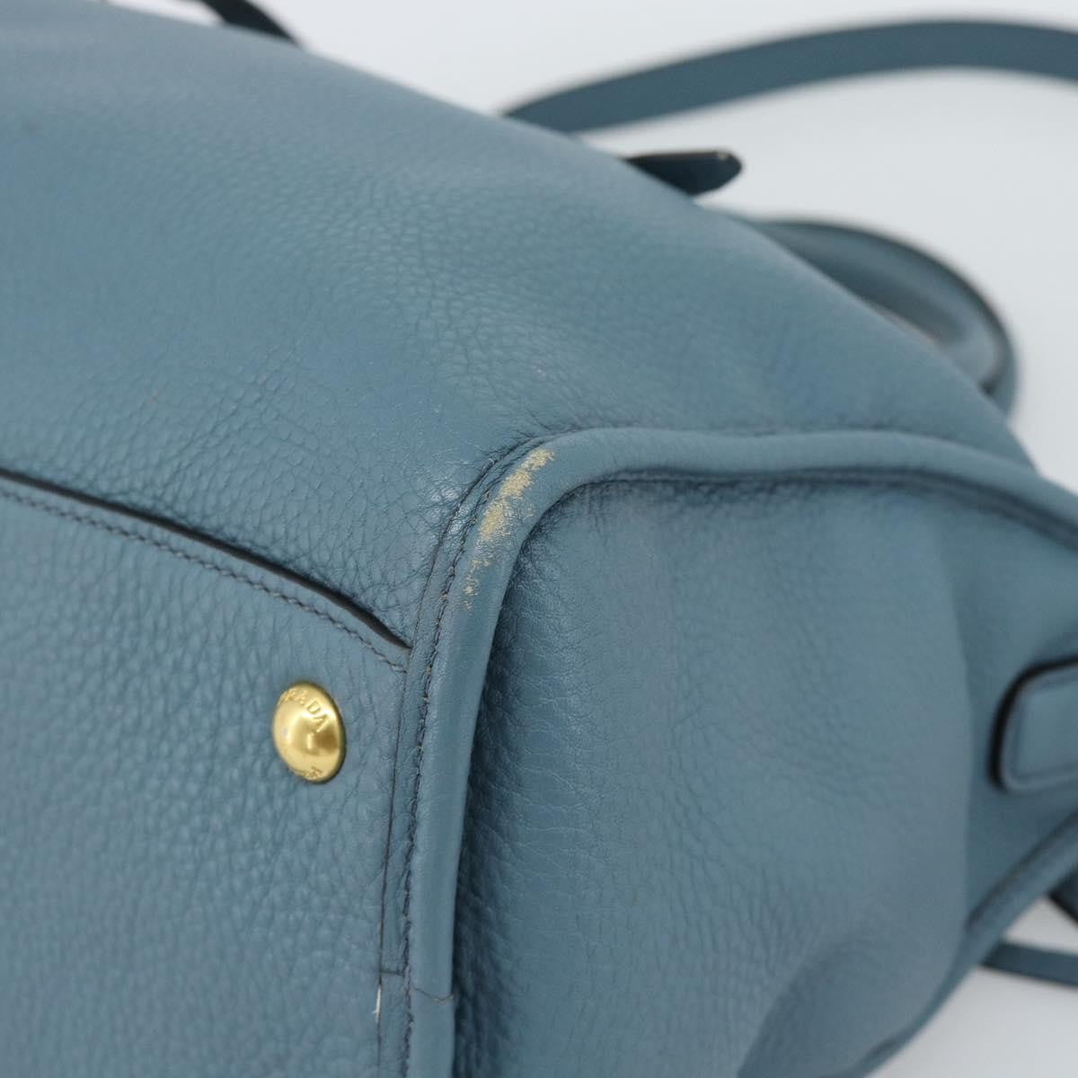 Prada Front Zip Convertible Satchel Vitello Phenix Blue Leather Handbag (Pre-Owned)