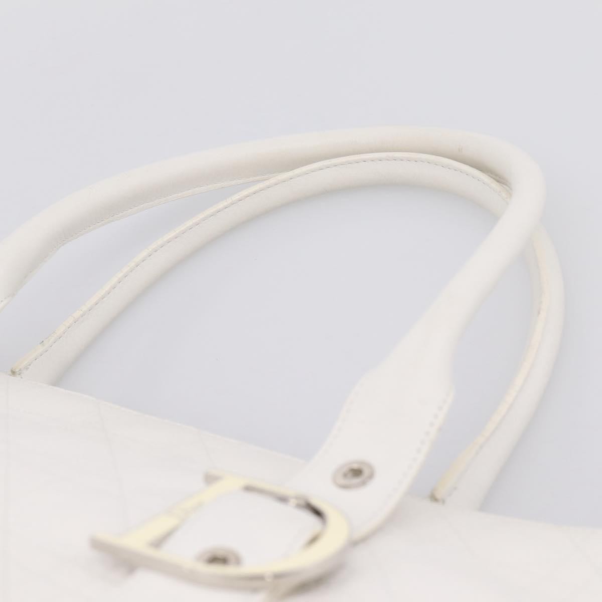 Christian Dior D Buckle Tote Cannage Stitch Leather White Leather Tote Bag Bag (Pre-Owned)