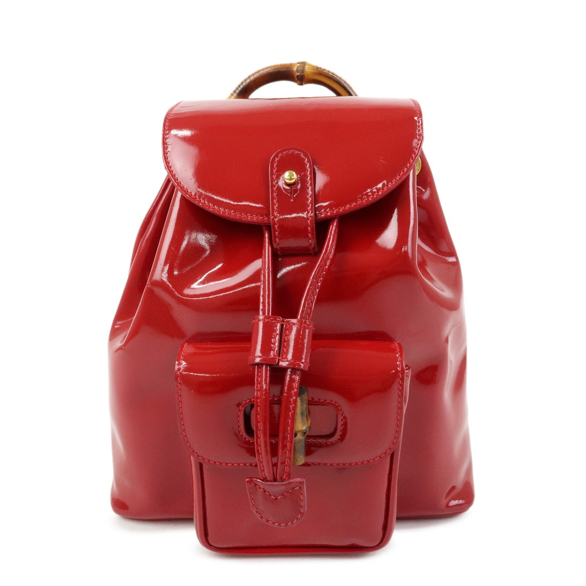 Gucci Vintage Bamboo Patent Red Patent_Leather Backpack Bag (Pre-Owned)