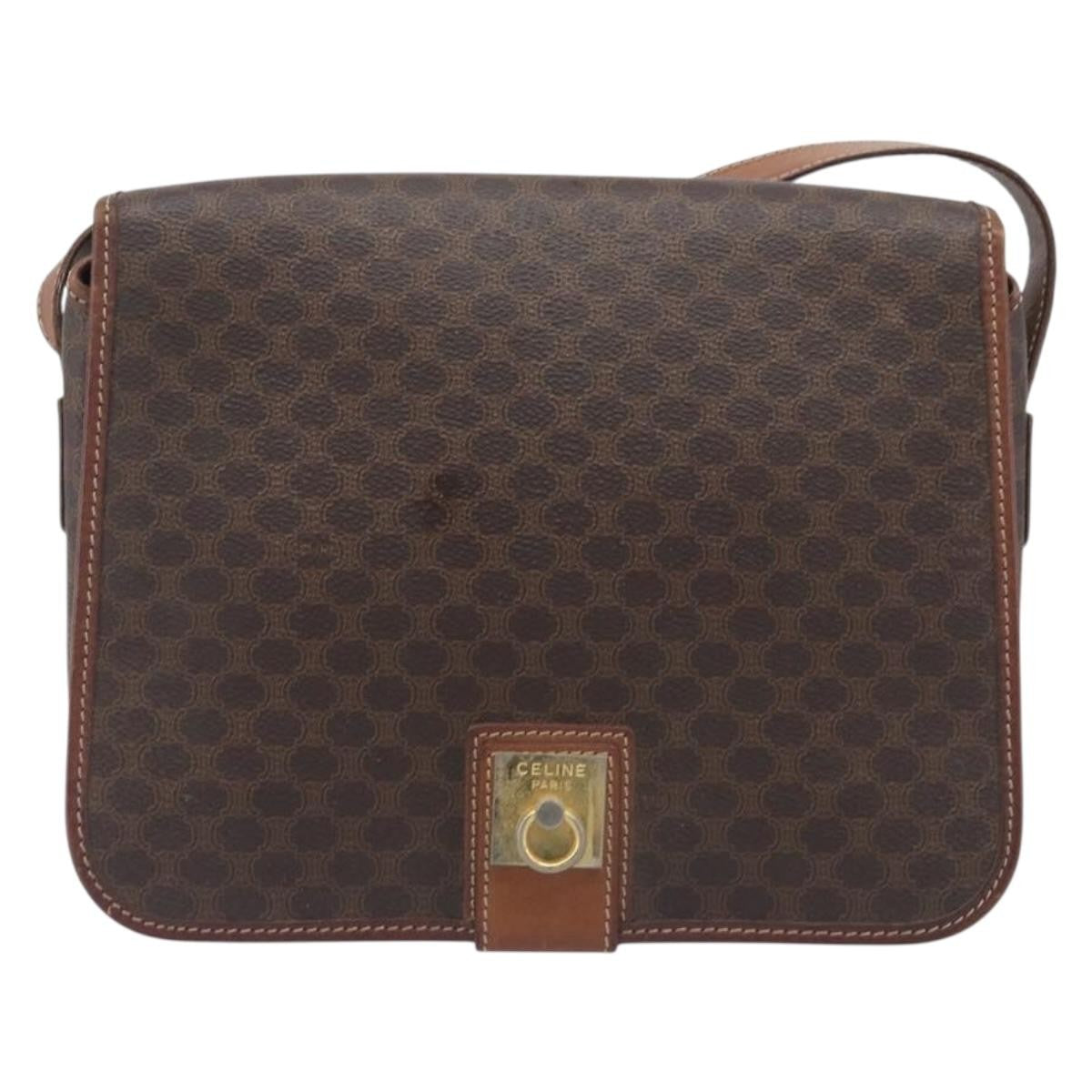 Celine Vintage Macadam Canvas And Leather Brown Canvas Shoulder Bag Bag (Pre-Owned)