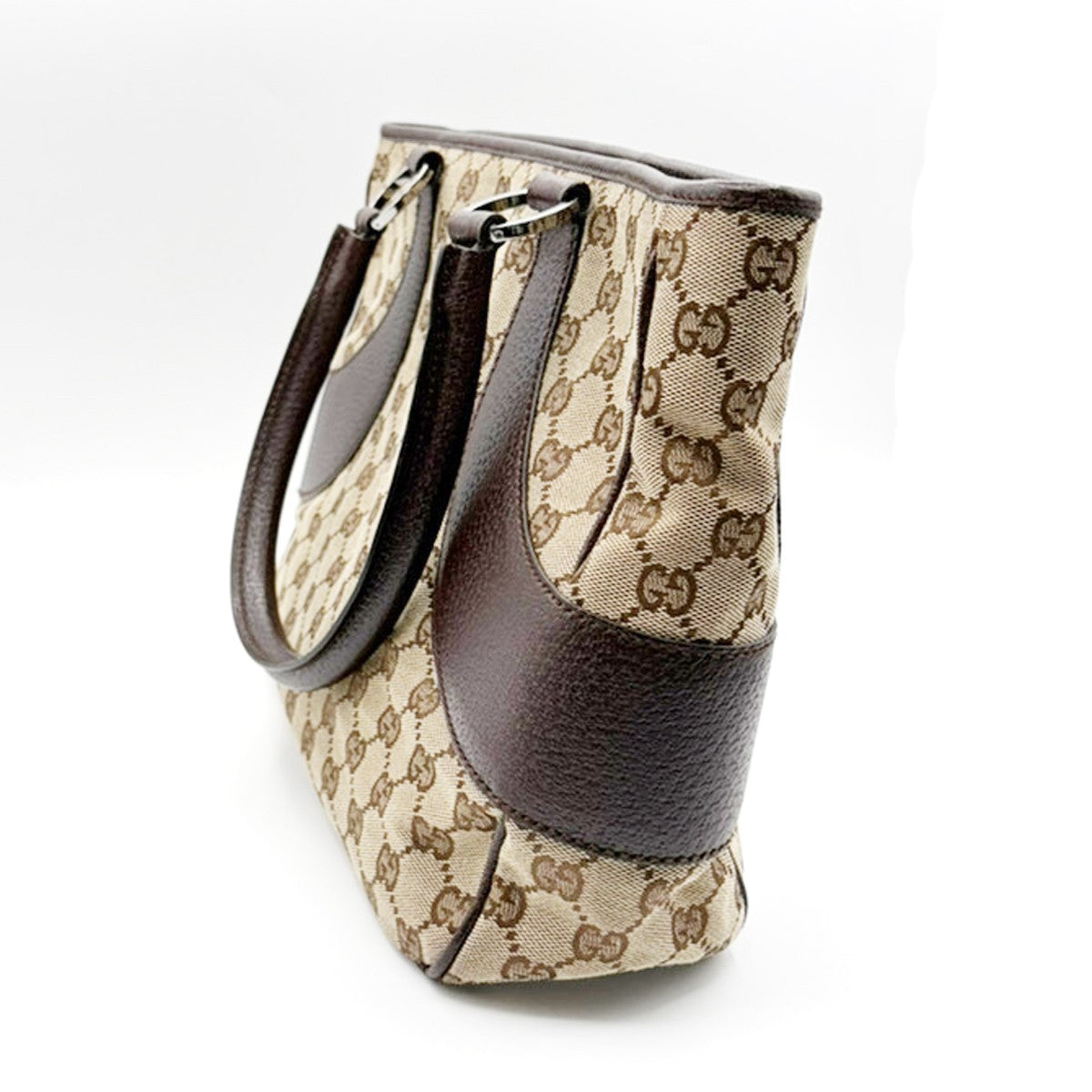 Gucci Vintage Ring Tote Gg Canvas With Leather Brown Canvas Tote Bag Bag (Pre-Owned)