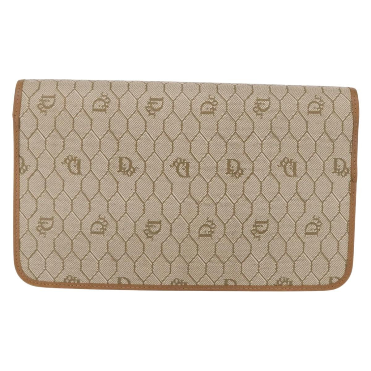 Christian Dior Vintage Honeycomb Zip Coated Canvas Beige Canvas Clutche & Pouche Bag (Pre-Owned)