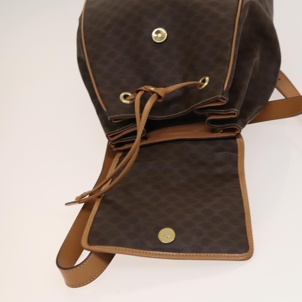 Celine Vintage Drawstring Flap Macadam Coated Canvas Brown Canvas Backpack Bag (Pre-Owned)