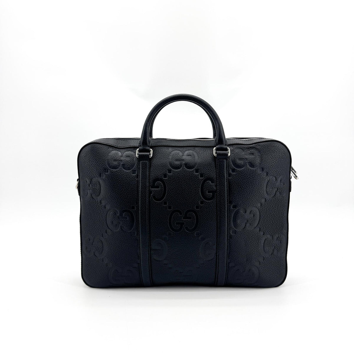 Gucci Convertible Jumbo Gg Embossed Leather Black Leather Tote Bag Bag (Pre-Owned)
