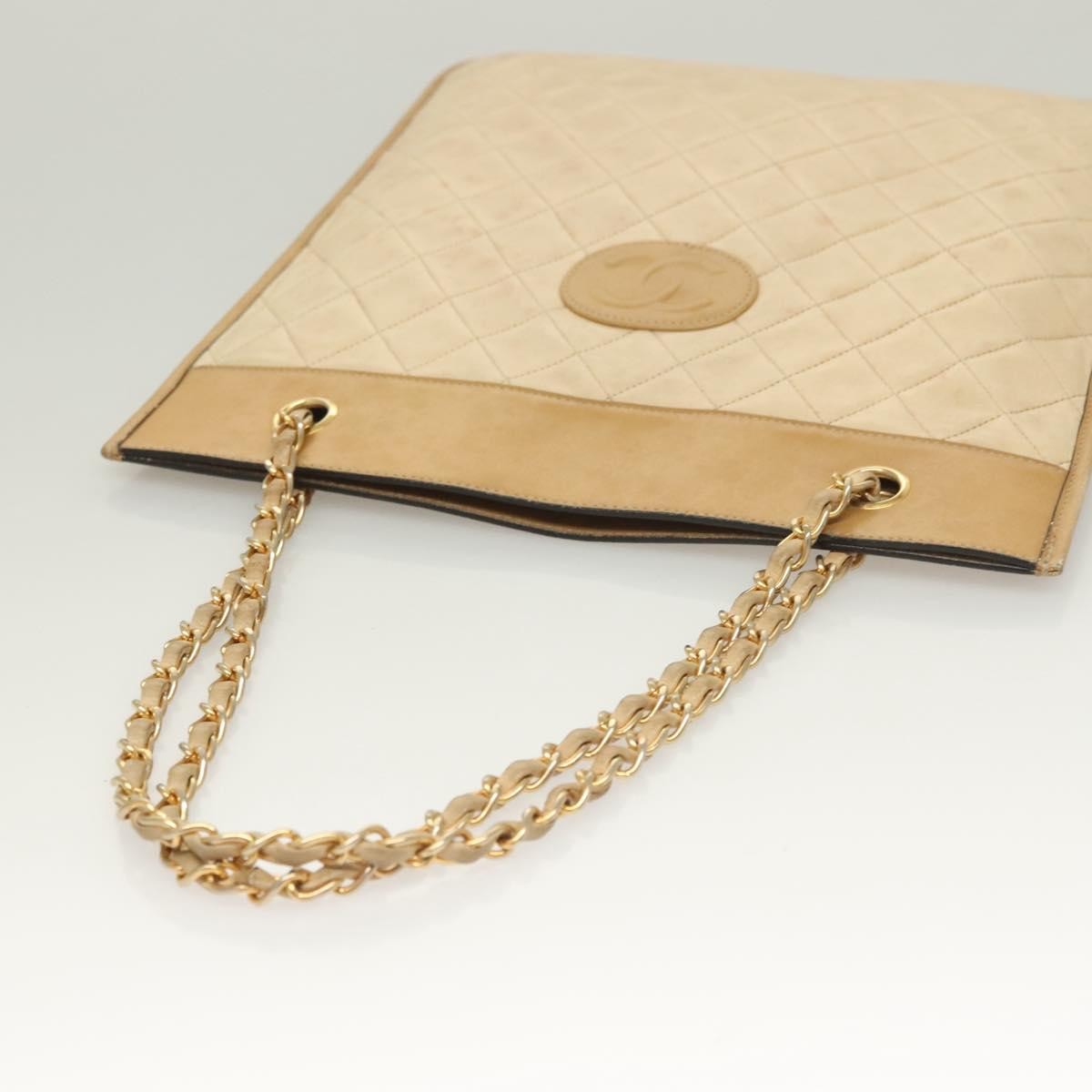 Chanel Chain Handle Leather Beige Leather Tote Bag Bag (Pre-Owned)