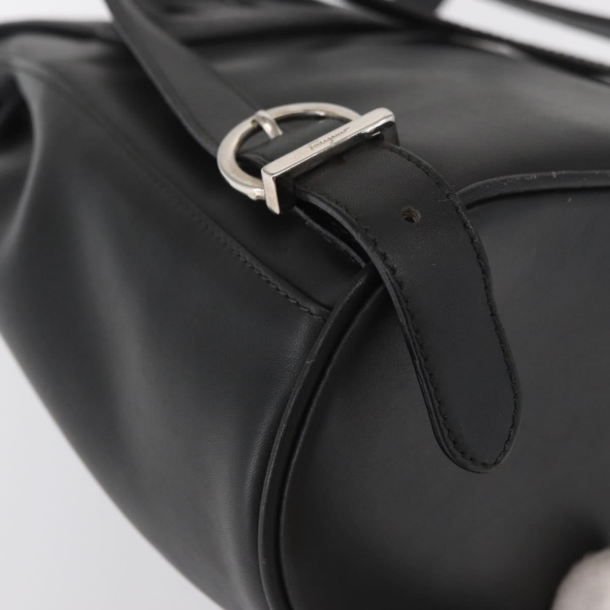 Salvatore Ferragamo Gancini Flap Drawstring Leather Black Leather Backpack Bag (Pre-Owned)
