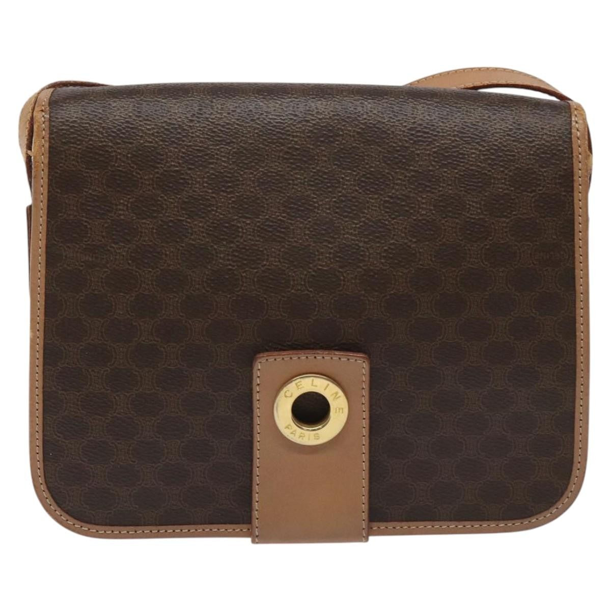 Celine Vintage Macadam Canvas And Leather Brown Canvas Shoulder Bag Bag (Pre-Owned)