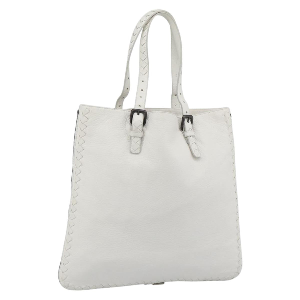 Bottega Veneta Belted Tote Intrecciato Nappa White Leather Tote Bag Bag (Pre-Owned)
