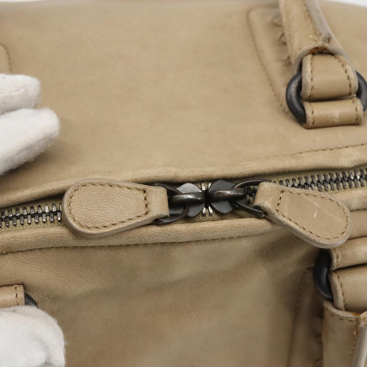 Bottega Veneta Zip Top Leather With Intrecciato Detail Beige Leather Tote Bag Bag (Pre-Owned)