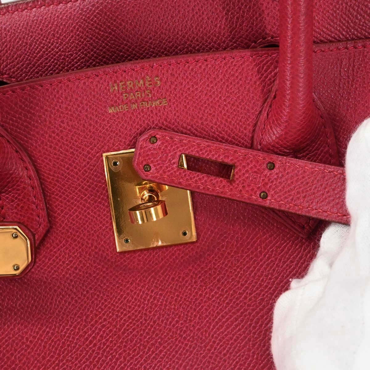 Hermes Birkin Red Courchevel With Gold Hardware Red Leather Handbag (Pre-Owned)