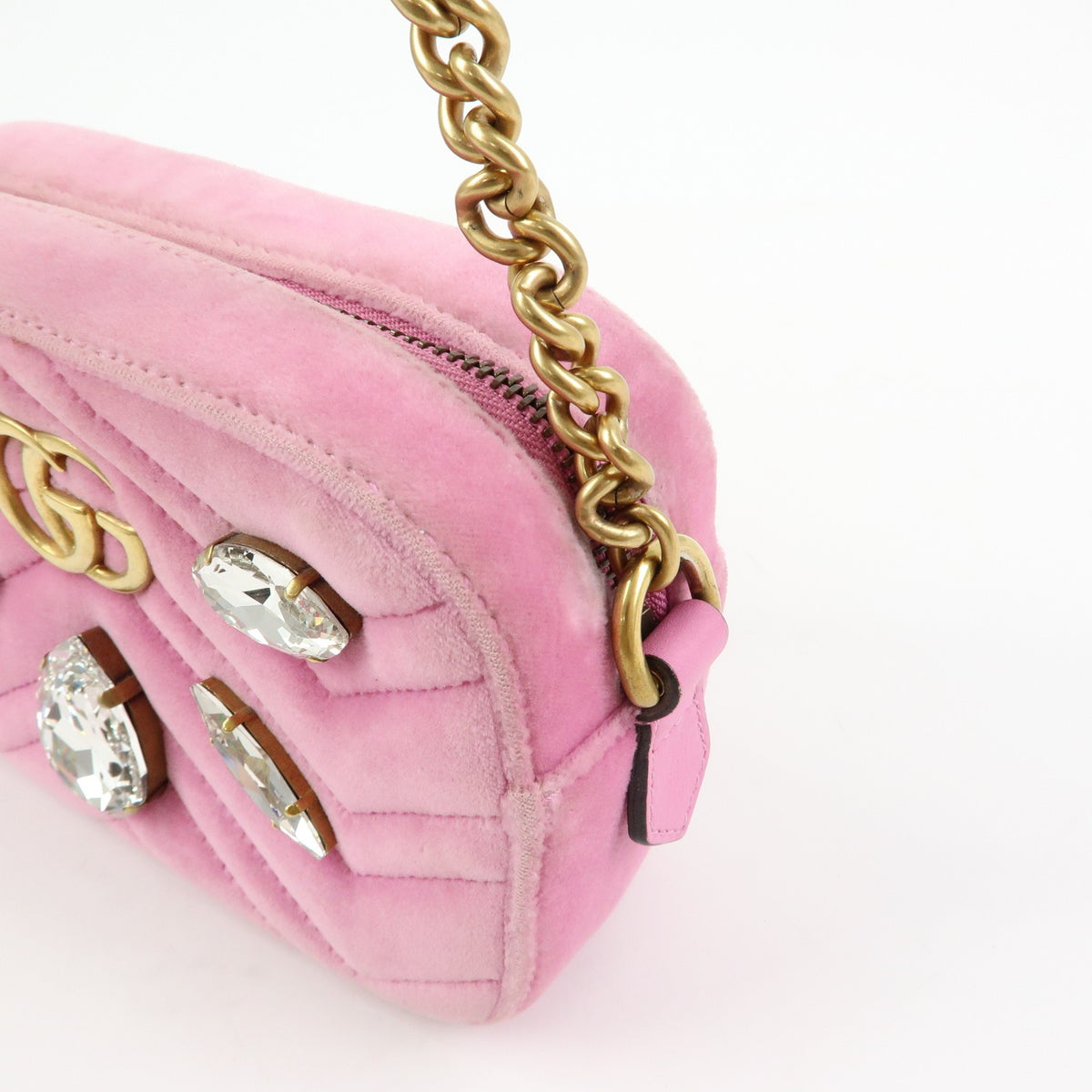 Gucci Gg Marmont Crystal Embellished Matelasse Velvet Pink Velvet Shoulder Bag Bag (Pre-Owned)