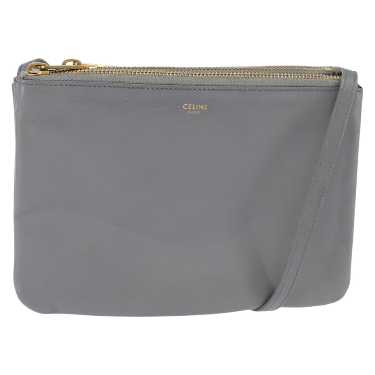 Celine Trio Leather Gray Leather Crossbody Bag Bag (Pre-Owned)