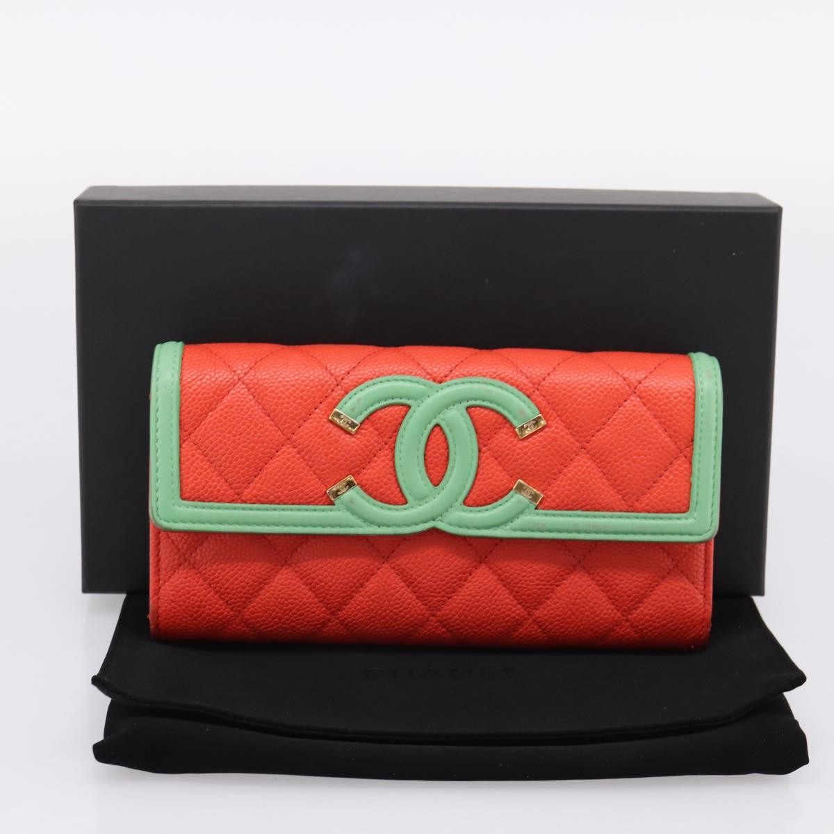 Chanel Filigree Flap Quilted Caviar Red Leather Wallets Accessory (Pre-Owned)