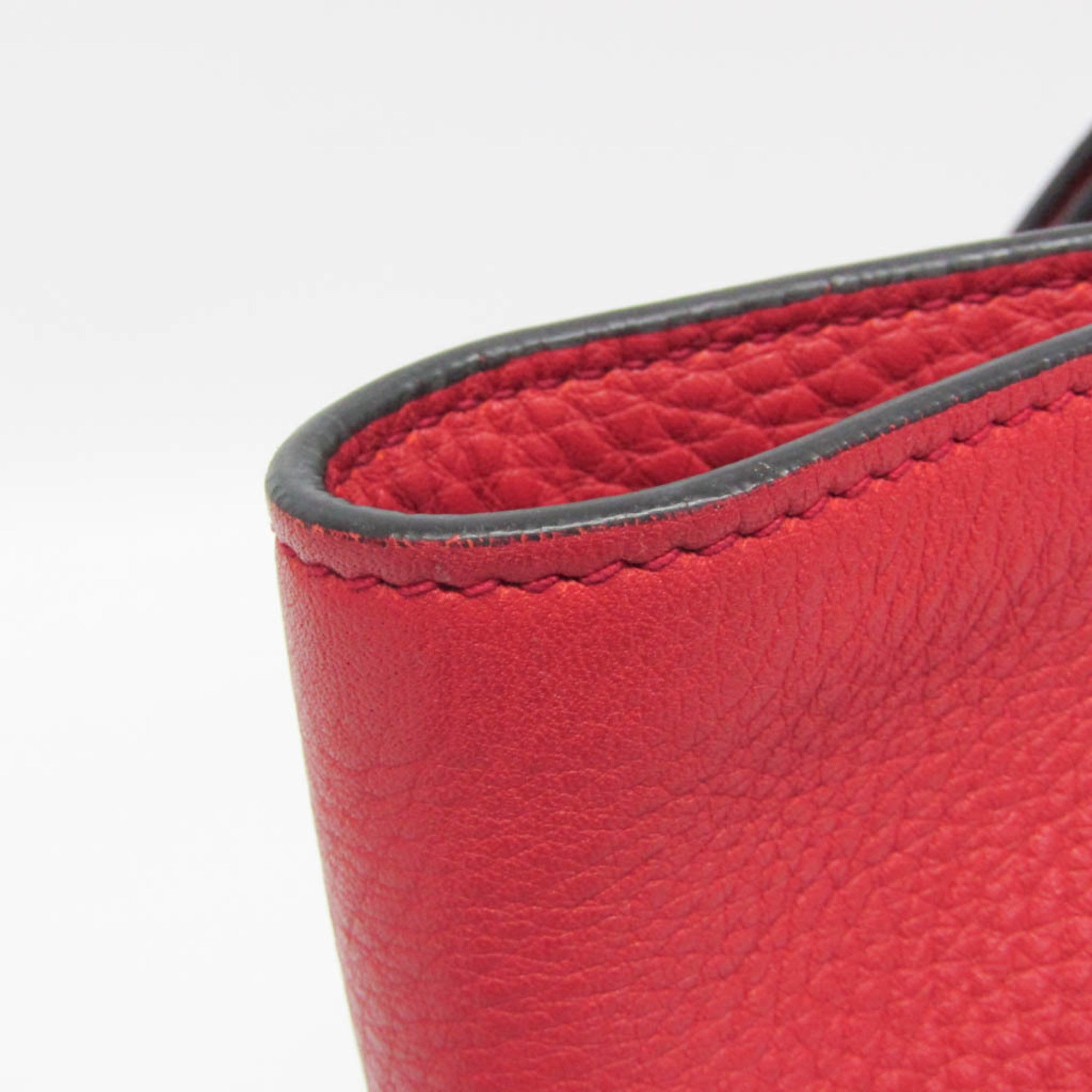 Prada Vintage Tote Leather Red Leather Tote Bag Bag (Pre-Owned)