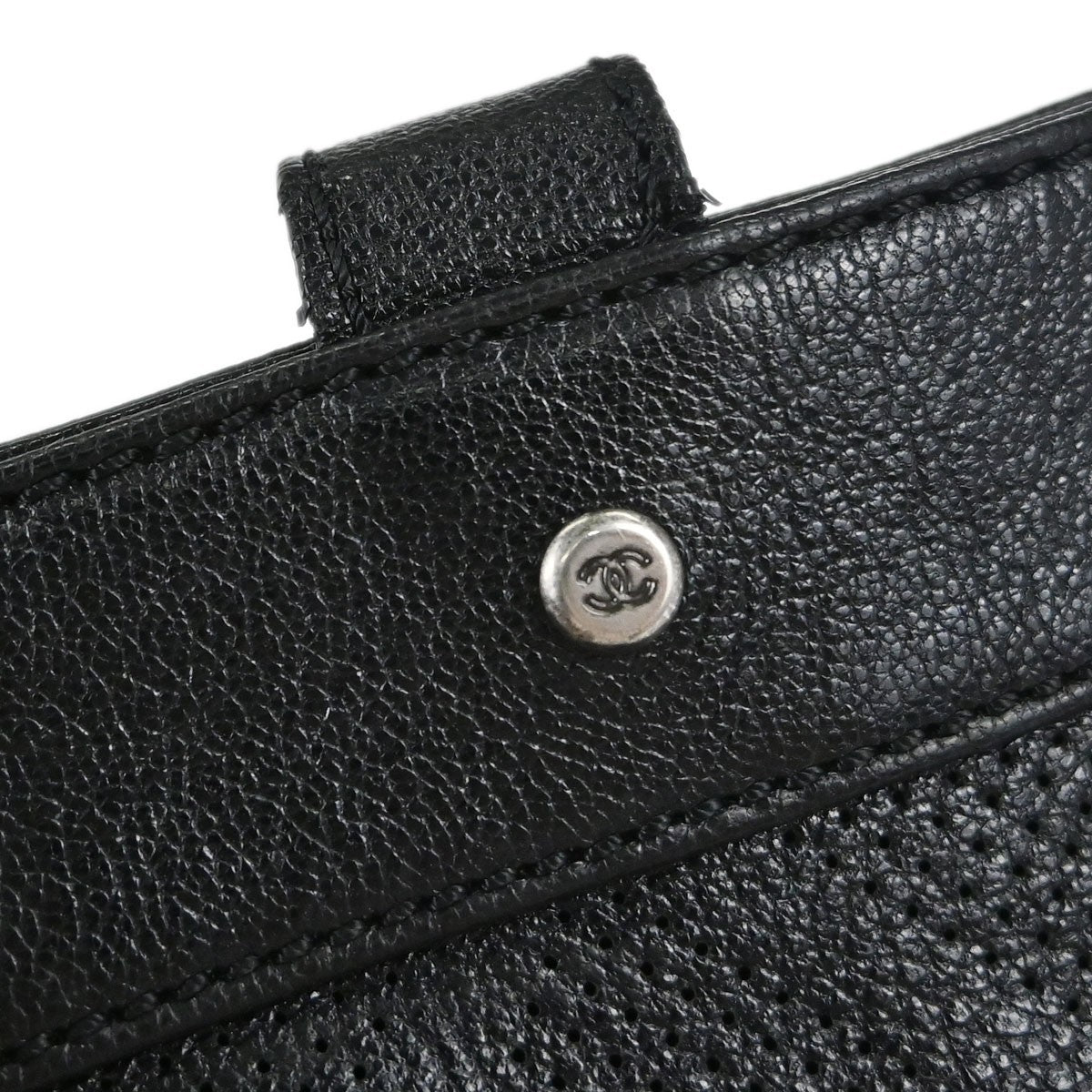 Chanel Cc Tote Perforated Leather Black Leather Tote Bag Bag (Pre-Owned)