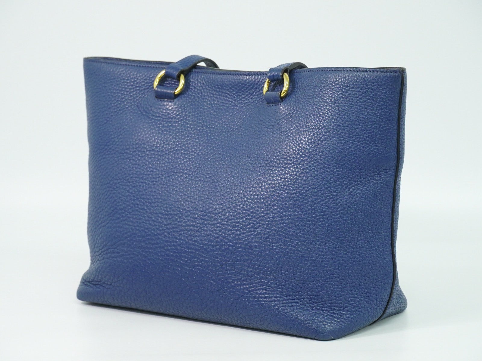 Prada Embossed Logo Open Tote Leather Blue Leather Tote Bag Bag (Pre-Owned)