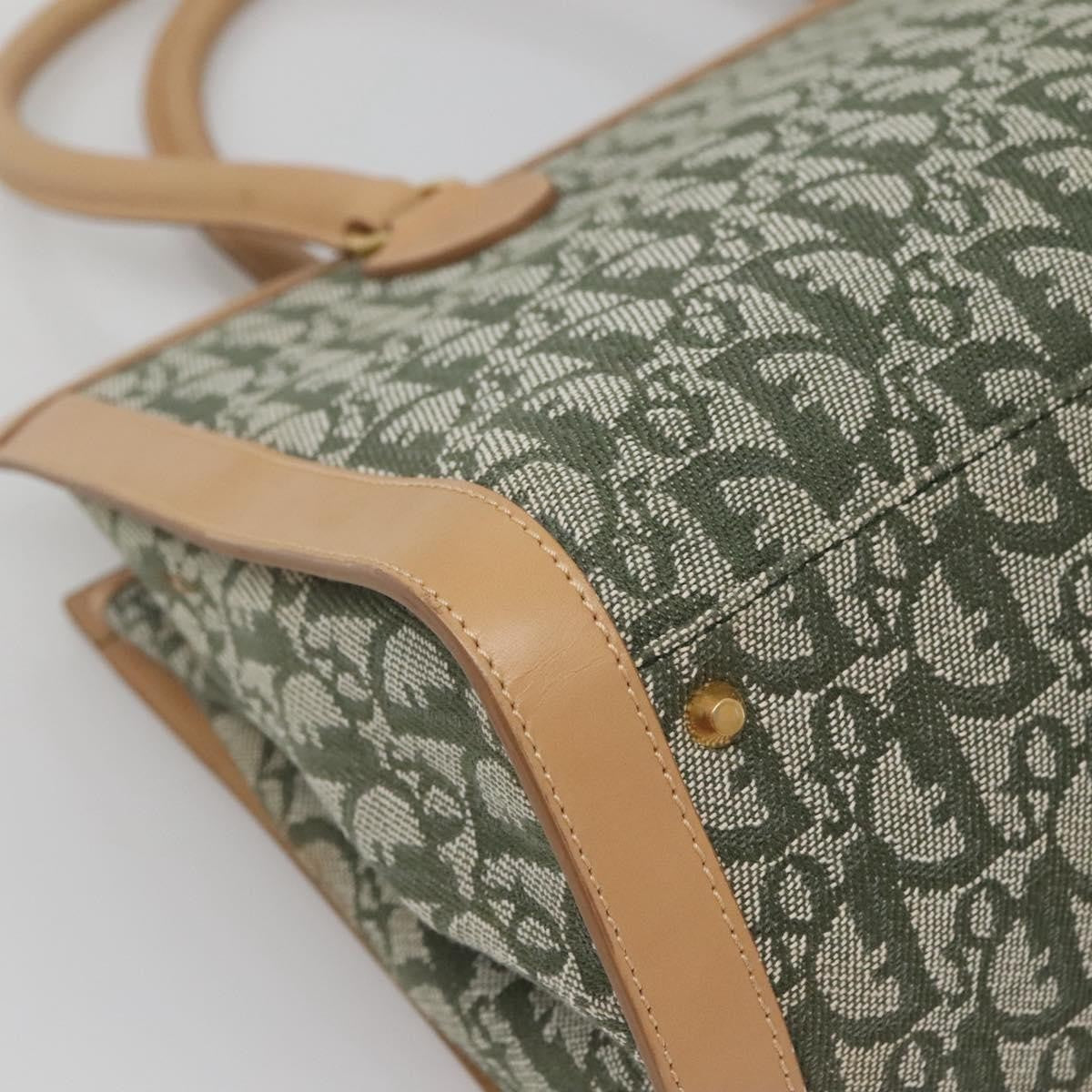 Christian Dior Vintage Trotter Double Pocket Tote Diorissimo Canvas Khaki Canvas Bag (Pre-Owned)