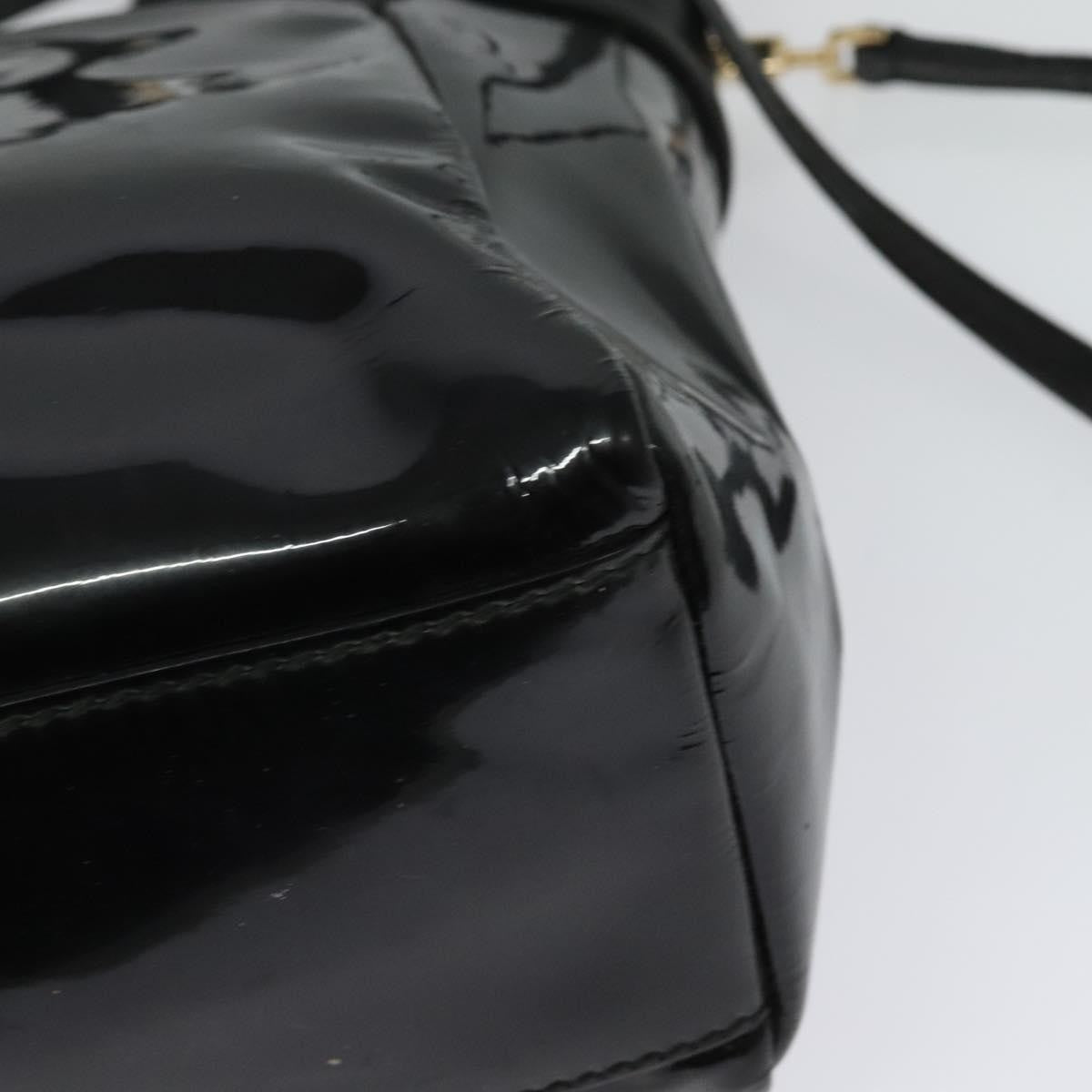 Salvatore Ferragamo Vala Patent Leather Black Patent_Leather Handbag (Pre-Owned)