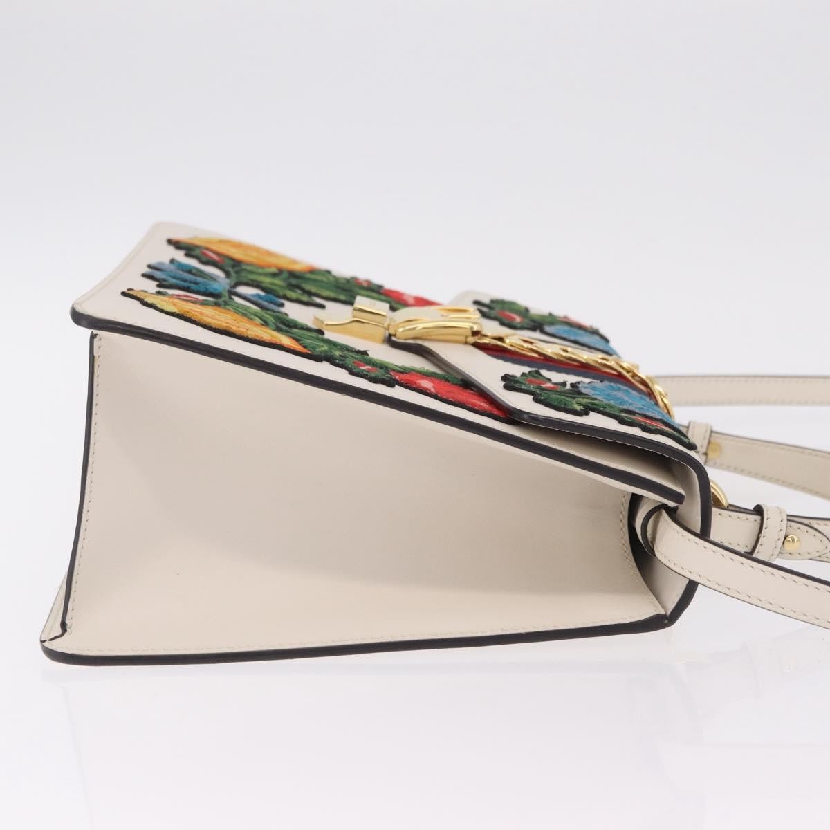 Gucci Sylvie Top Handle Embroidered Leather White Leather Handbag (Pre-Owned)