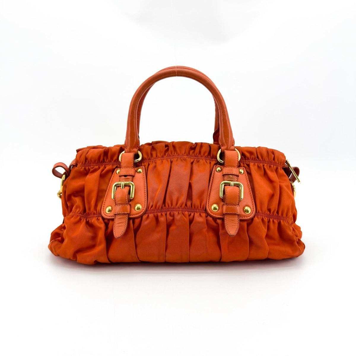Prada Gaufre Convertible Satchel Leather And Tessuto Orange Nylon Handbag (Pre-Owned)