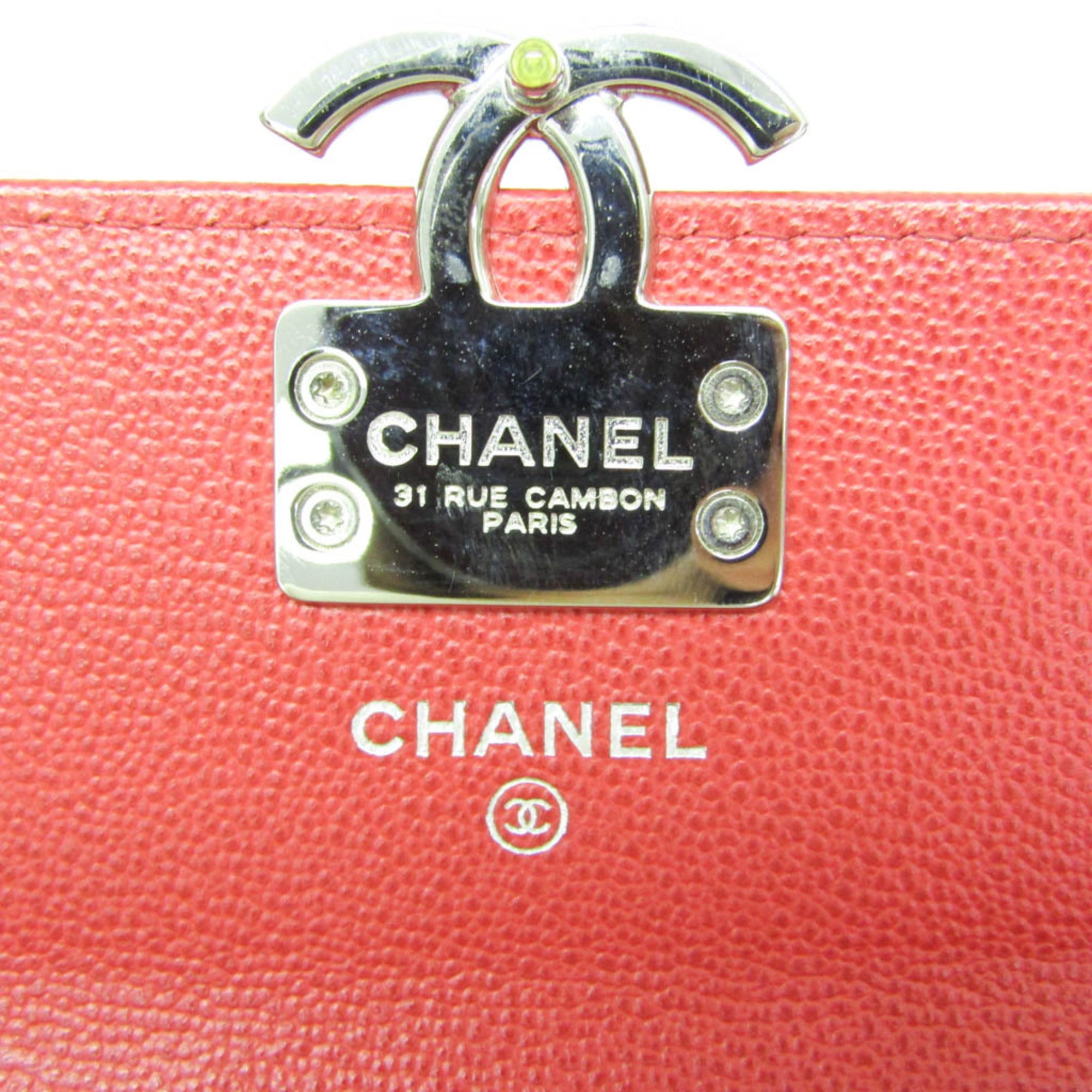 Chanel Cc Box Gusset Flap Quilted Calfskin Red Leather Wallets Accessory (Pre-Owned)