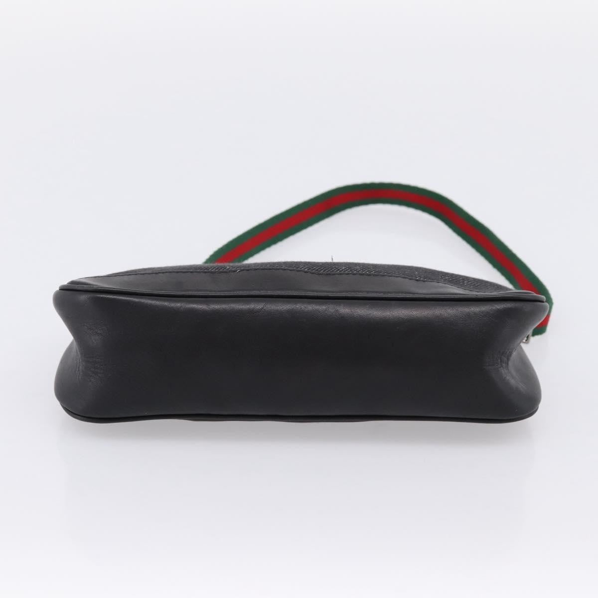 Gucci Web Sherry Line Accessory Pouch Denim & Leather Black Canvas Clutche & Pouche Bag (Pre-Owned)