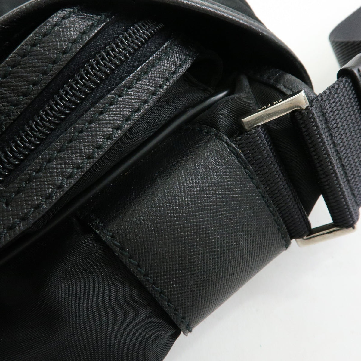 Prada Buckle Messenger Tessuto Black Nylon Handbag (Pre-Owned)