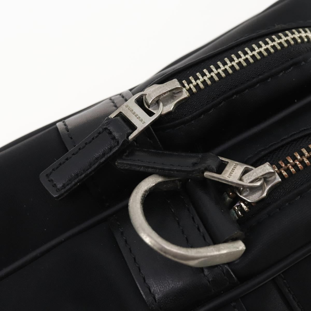 Burberry Front Zip Pocket Convertible Leather Black Nylon Briefcase Bag (Pre-Owned)