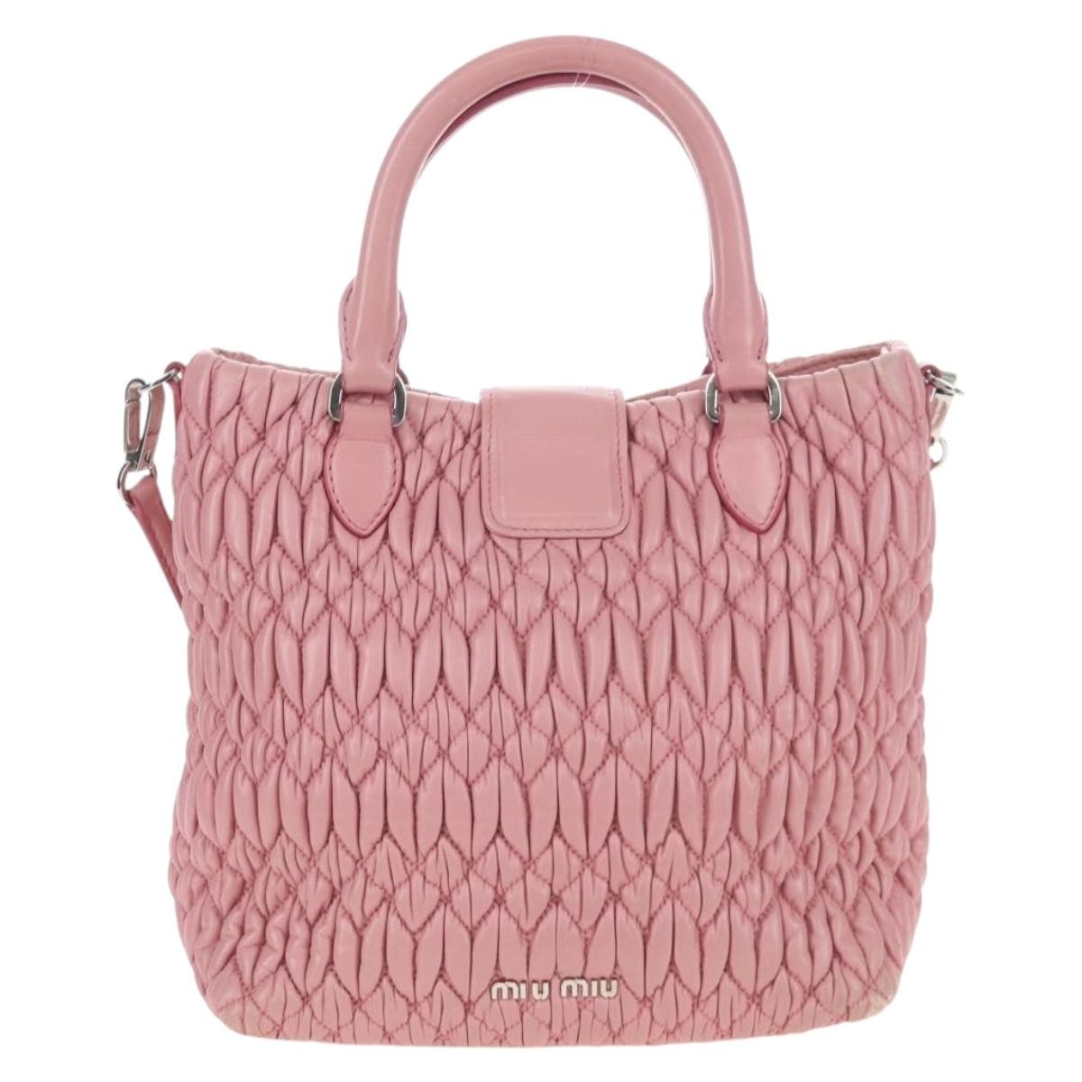 Miu Miu Crystal Convertible Top Handle Matelasse Leather Pink Leather Handbag (Pre-Owned)