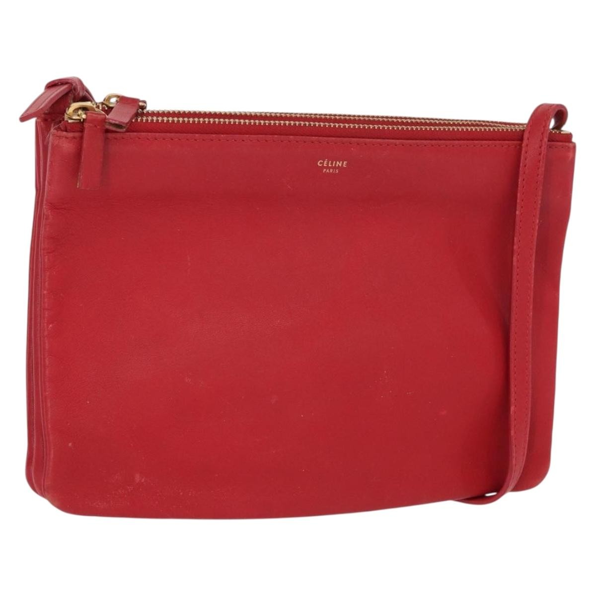 Celine Trio Leather Red Leather Shoulder Bag Bag (Pre-Owned)