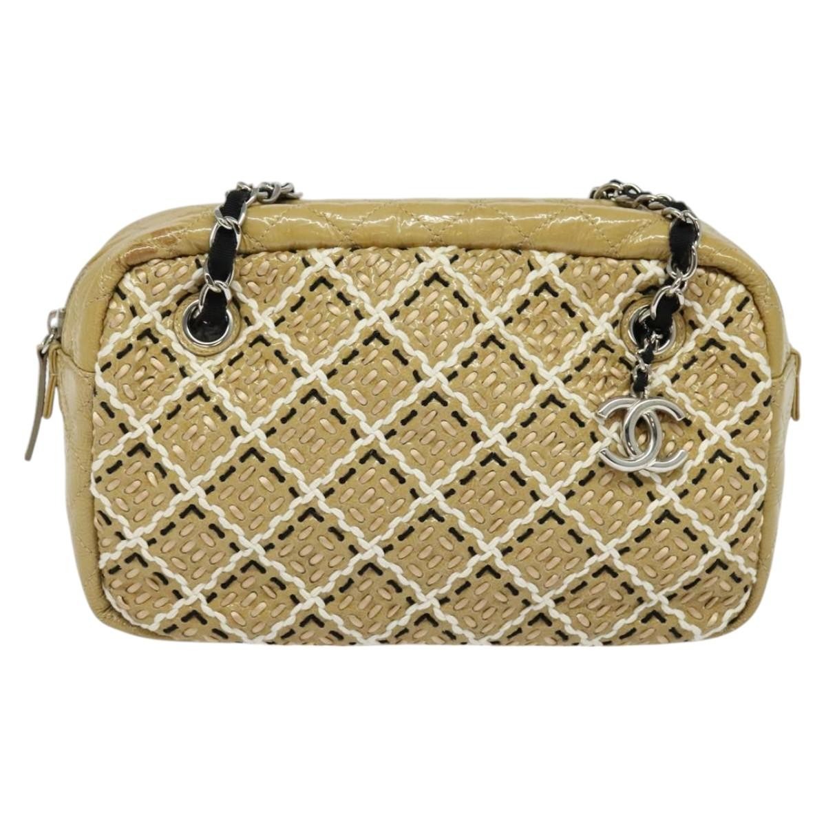 Chanel Camera Case Woven Stitch Patent Beige Glass Shoulder Bag Bag (Pre-Owned)
