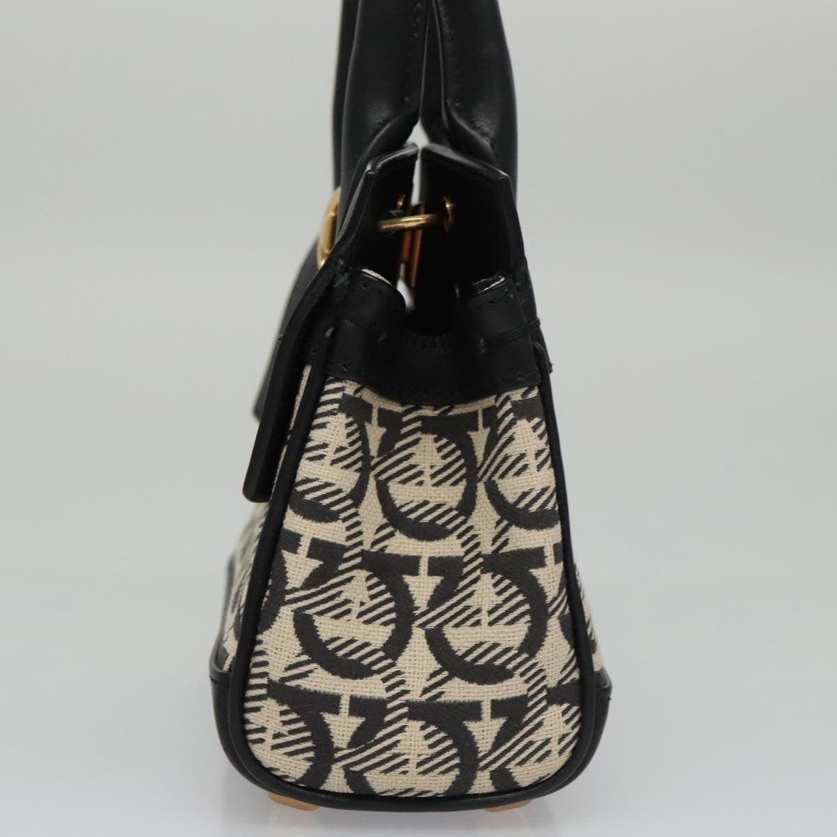 Salvatore Ferragamo Studio Satchel Gancini Jacquard And Leather Black Canvas Handbag (Pre-Owned)