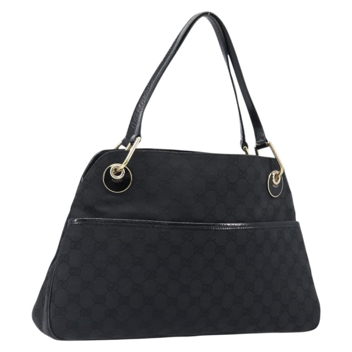 Gucci Twins Tote Gg Canvas With Leather Black Canvas Tote Bag Bag (Pre-Owned)