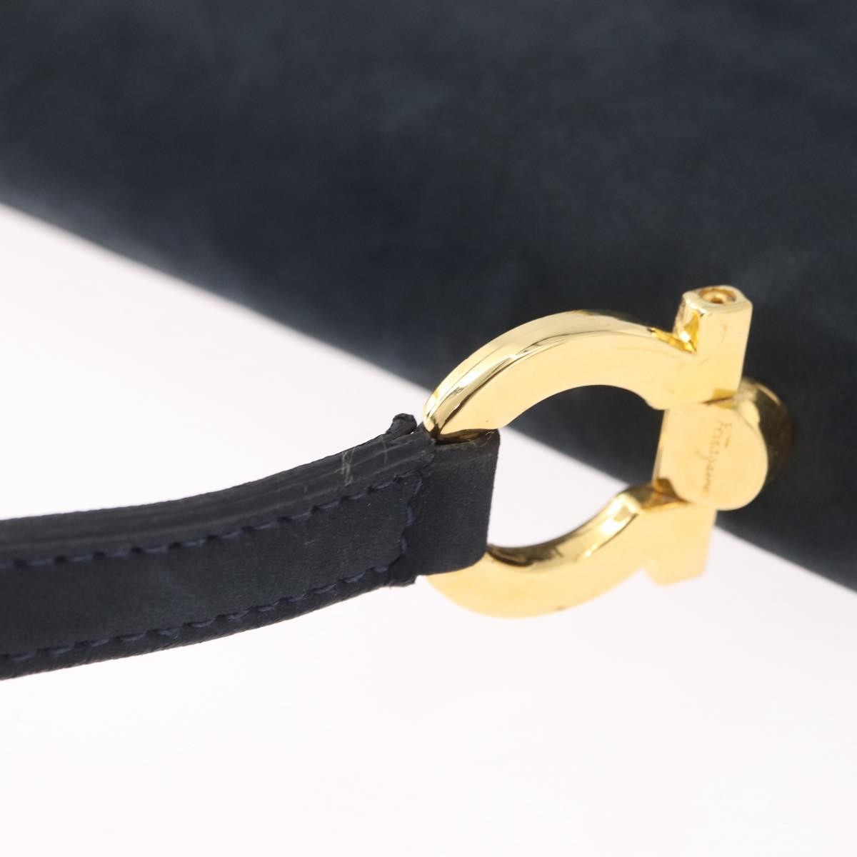 Salvatore Ferragamo Gancini Flap Suede Navy Suede Shoulder Bag Bag (Pre-Owned)