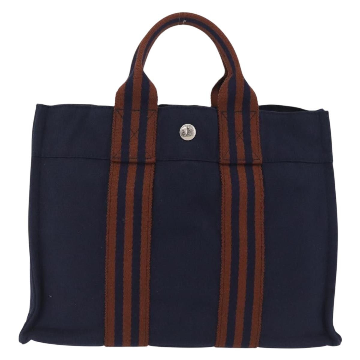 Hermes Fourre Tout Toile Navy Canvas Tote Bag Bag (Pre-Owned)